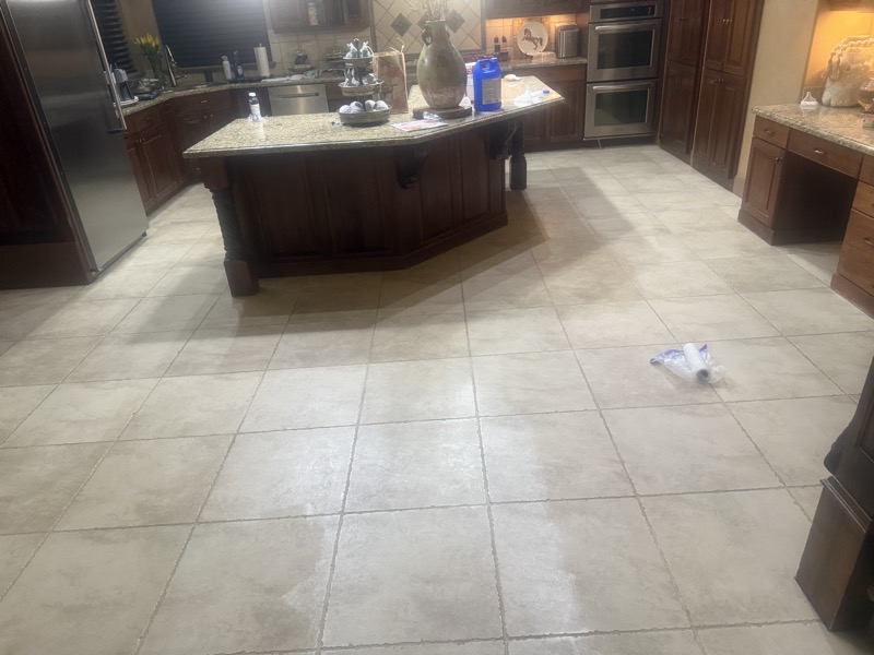 Kitchen tile floor after cleaning